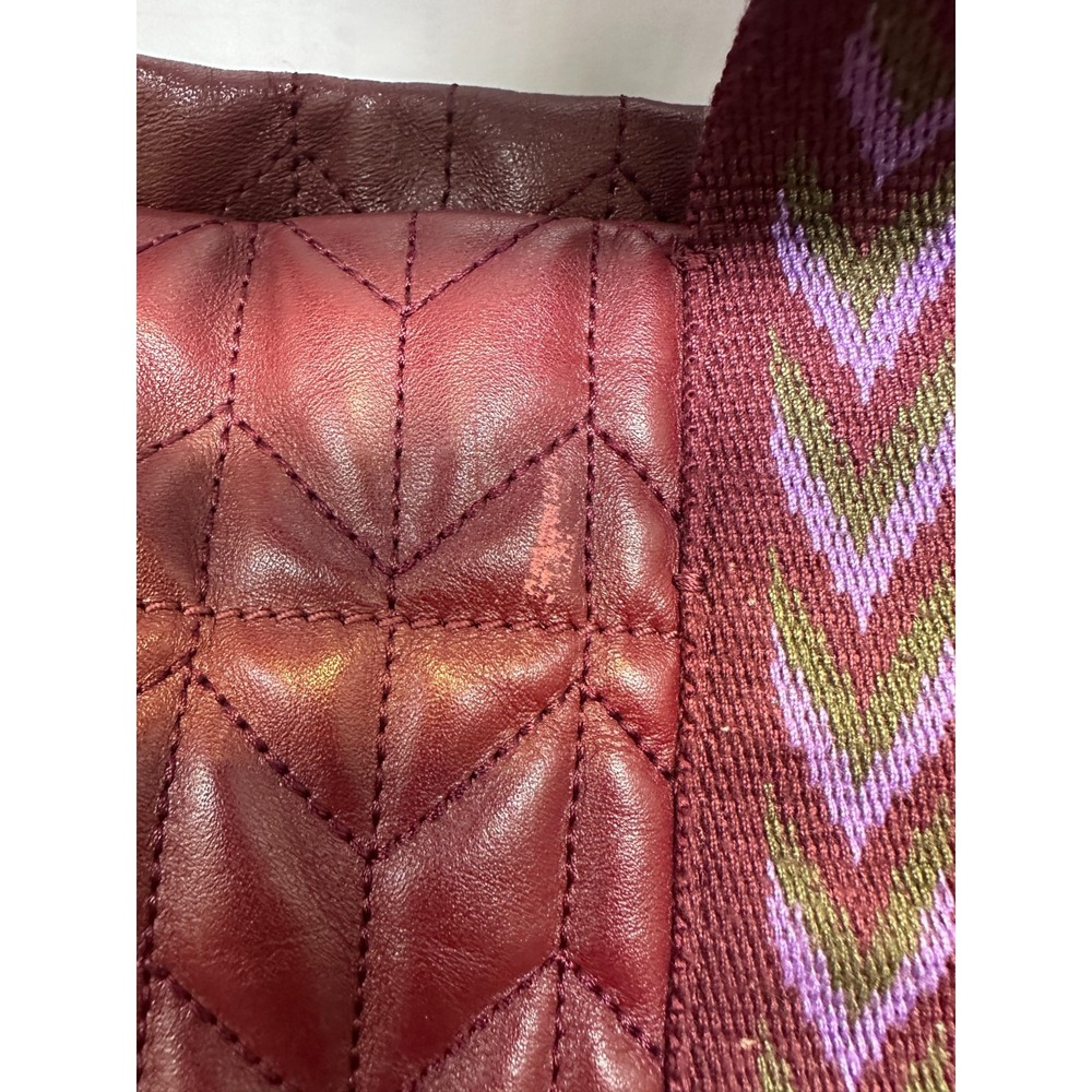 Fossil Carmen Tote Burgundy Quilted Leather Handbag Crossbody Wine Shoulder Bag - Picture 7 of 16